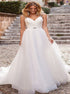 Tulle V Neck A Line Wedding Dress With Beadings LBQW0089
